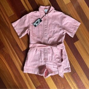 NWT Future Collective Women's Short Sleeve Utility Zip Up Romper - Pink Size s